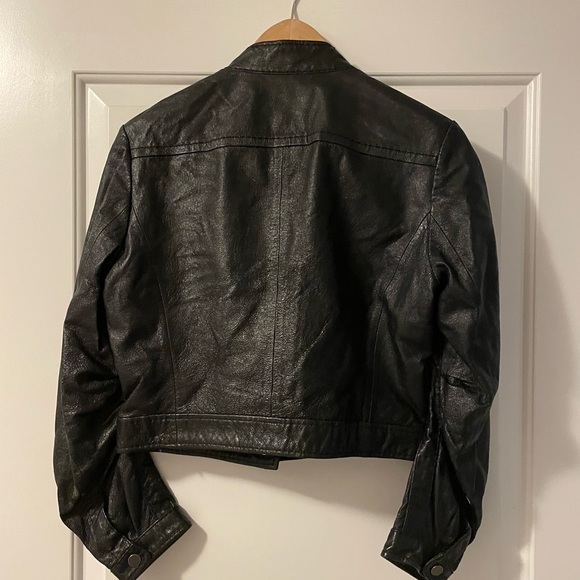 BCBG Maxazria Black Leather Jacket Size Small EUC - Picture 2 of 5
